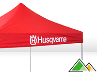Tente de salon rouge 3x3 avec impression Husqvarna sur les volants